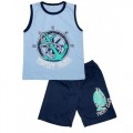 Комплект (голубая футболка и синие шорты с принтом яхт-клуба) для мальчика AV-STYLE