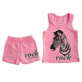 Розовый и желтый комплект: майка и шорты с принтом зебры для маленькой девочки AV-STYLE